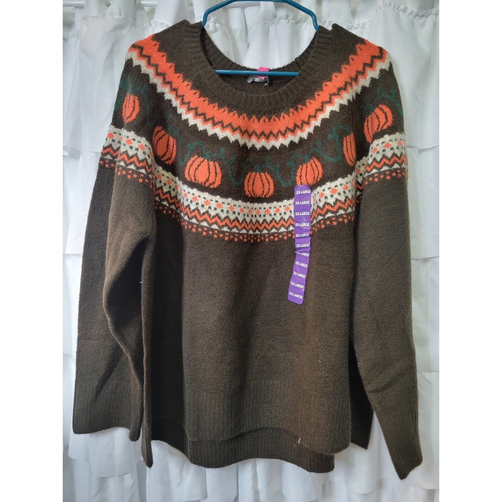 Vince Camuto Halloween Pumpkin Fair Isle Sweater Brown XXL SV7755201 New 1815